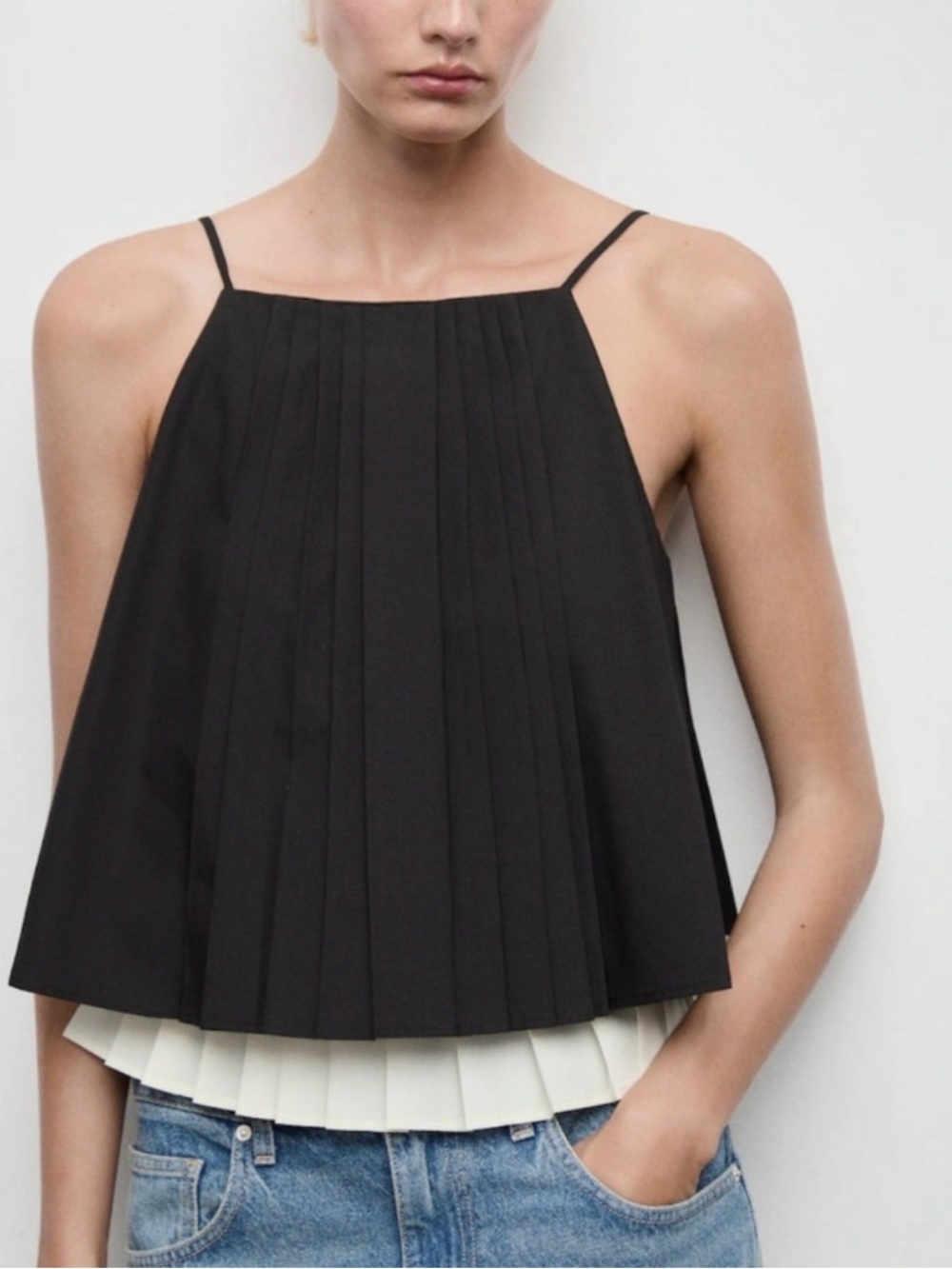 Mango Black Pleated Double-Layer Camisole